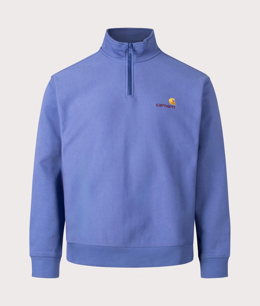 Carhartt WIP Mens Relaxed Fit Half Zip American Script Sweatshirt